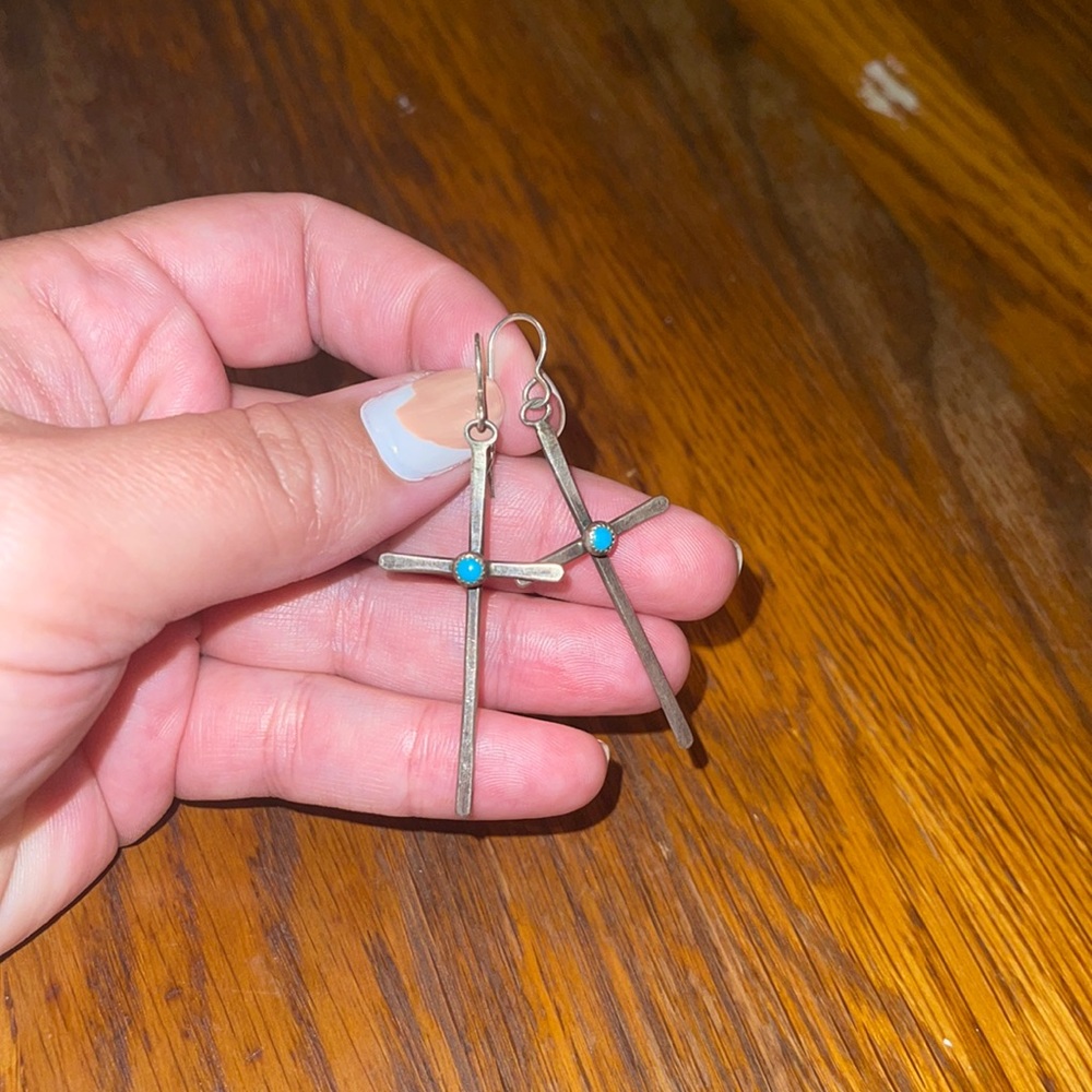 Turquoise Sterling Silver Rustic Cross Earrings Jennifer Favour